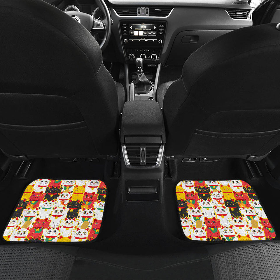 Colorful Maneki Neko Lucky Cat Pattern Front And Back Car Mats