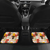 Colorful Maneki Neko Lucky Cat Pattern Front And Back Car Mats