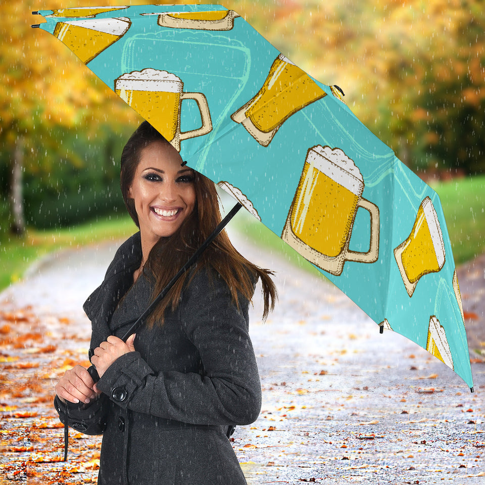 Beer Pattern Green Background Umbrella