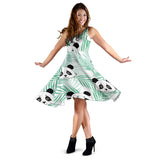 Panda Pattern Tropical Leaves Background Sleeveless Midi Dress
