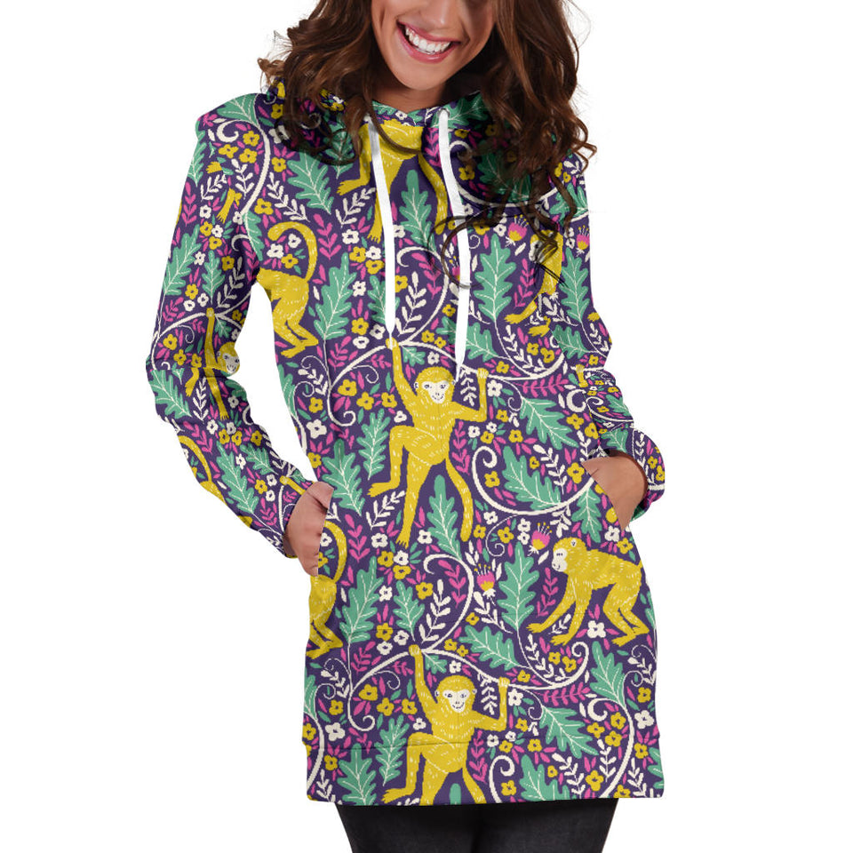 Cute Yellow Monkey Leaves Pattern Women'S Hoodie Dress