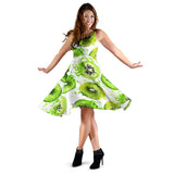 Watercolor Kiwi Pattern Sleeveless Midi Dress
