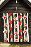 Red And White Tulips Pattern Premium Quilt