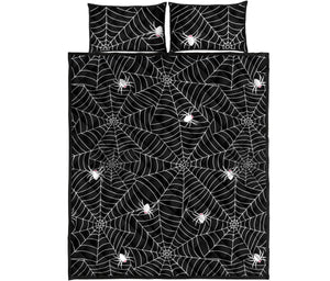Spider web design pattern Black background white cobweb Quilt Bed Set
