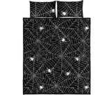 Spider web design pattern Black background white cobweb Quilt Bed Set