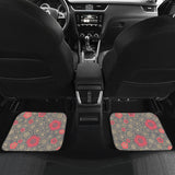 Red Gold Sakura Cherry Blossom Gray Background Front And Back Car Mats