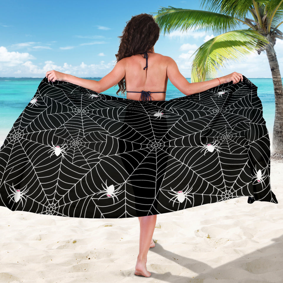Spider Web Design Pattern Black Background White Cobweb Sarong