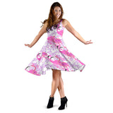 Pink Flamingo Flower Pattern Sleeveless Midi Dress