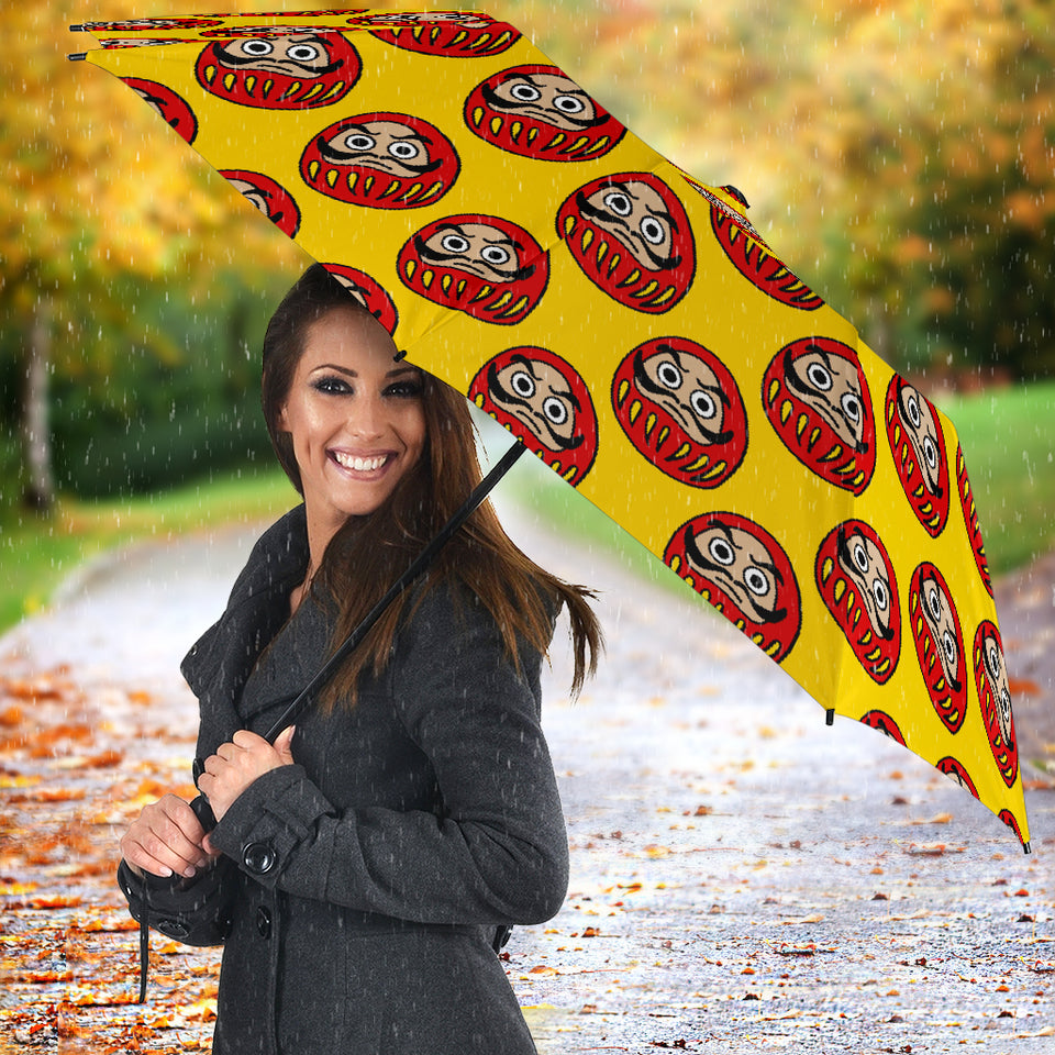 Daruma Japanese Wooden Doll Yellow Background Umbrella