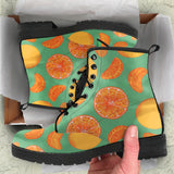 Orange Fruit Pattern Green Background Leather Boots