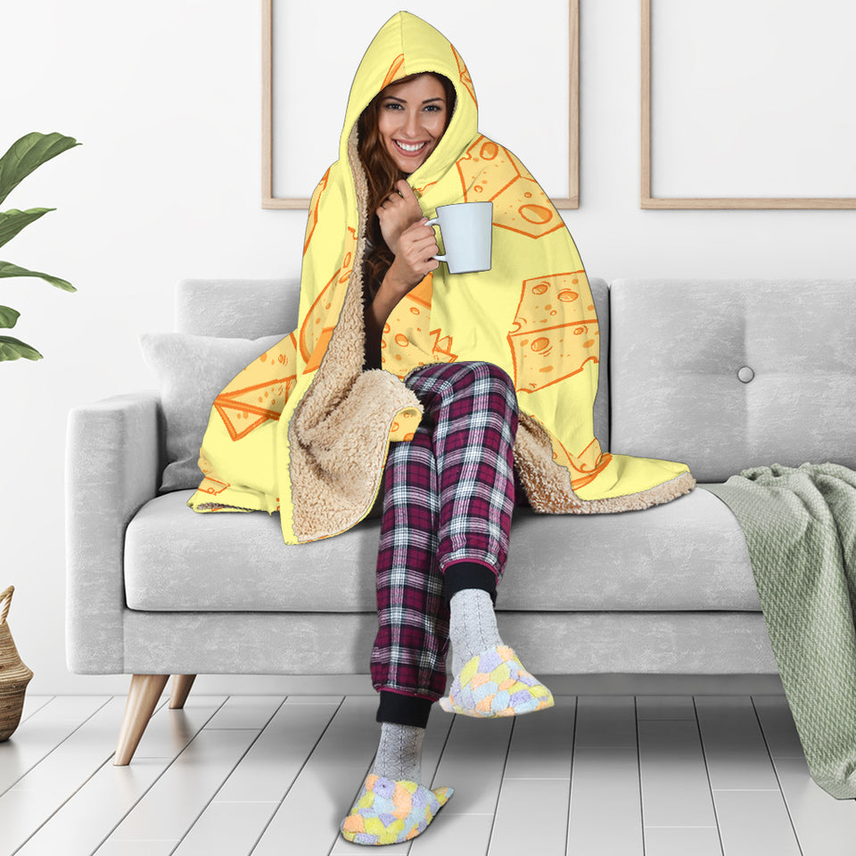 Cheese Design Pattern Hooded Blanket