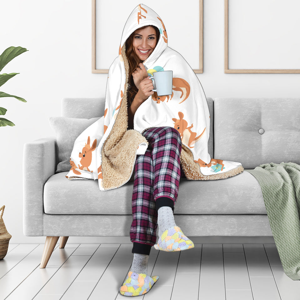 Cute Kangaroo Pattern Hooded Blanket