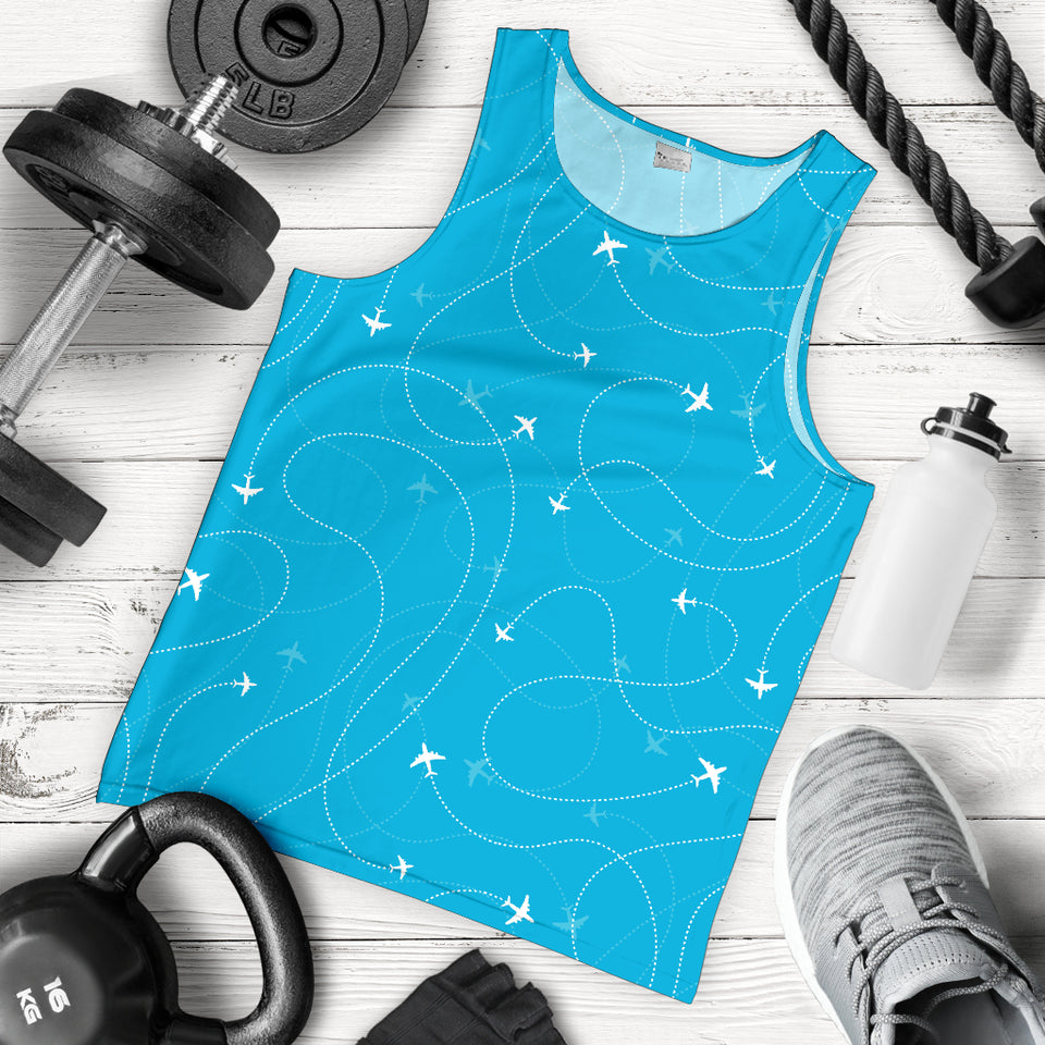 Airplane destinations blue background Men Tank Top