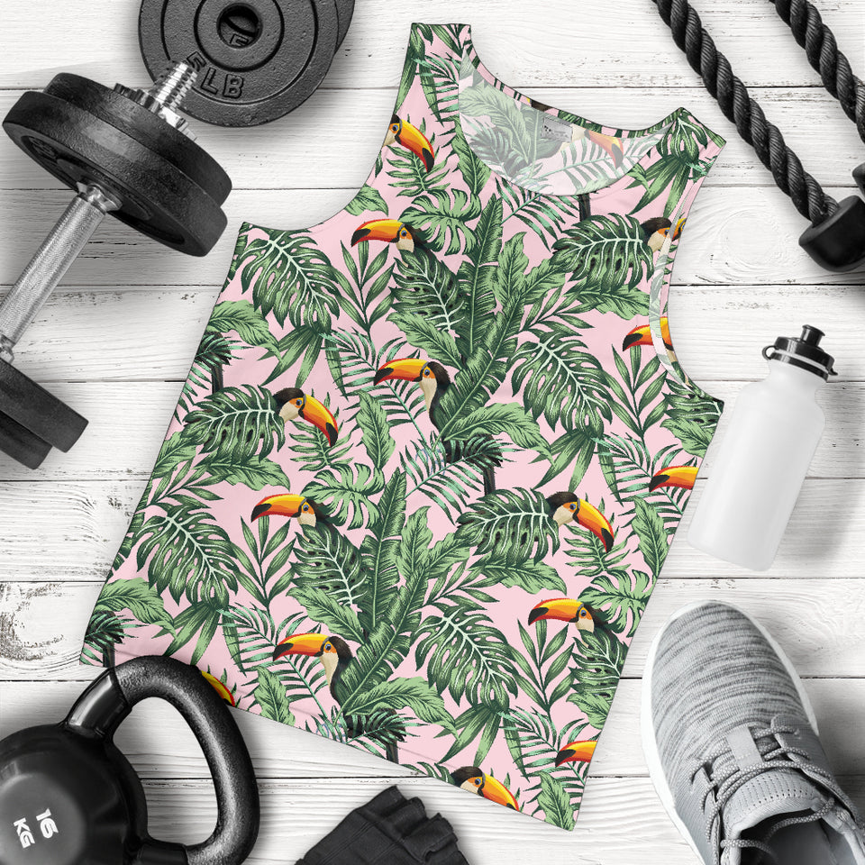 Toucan tropical green jungle palm pattern Men Tank Top