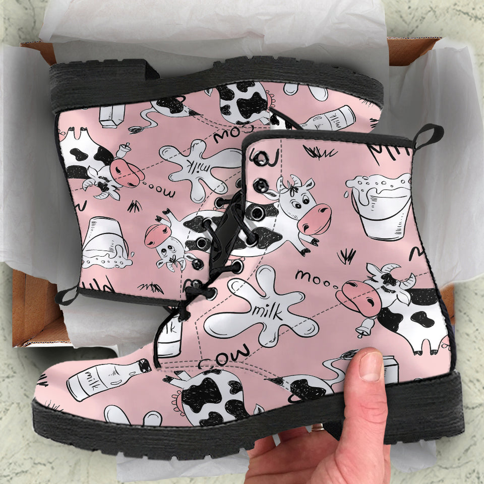 Cows Milk Product Pink Background Leather Boots