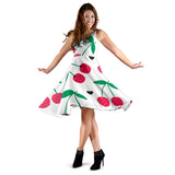 Cherry Pattern White Background Sleeveless Midi Dress