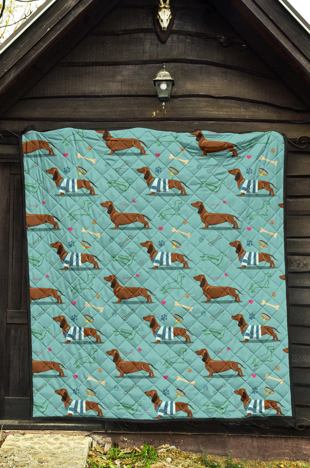 Dachshund Decorative Background Premium Quilt