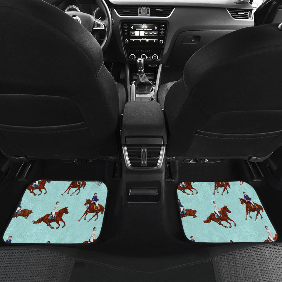 Horses Running Horses Rider Pattern Front And Back Car Mats