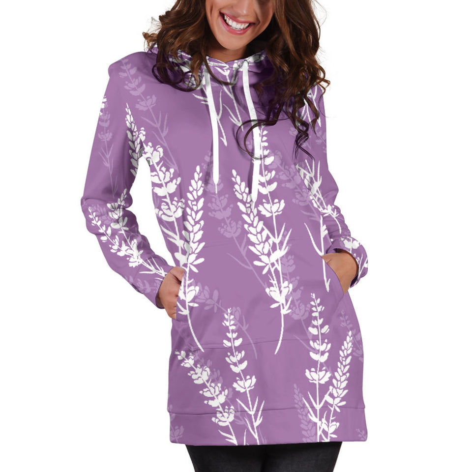 Lavender Flowers Purple Pattern Women'S Hoodie Dress