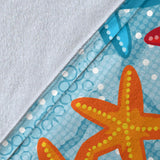Blue Red Orange Starfish Pattern Premium Blanket