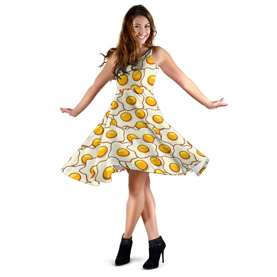 Fried Eggs Pattern Print Design 02 Sleeveless Midi Dress