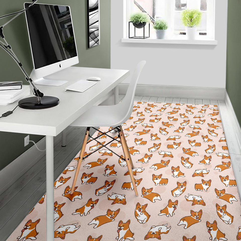 Cute Corgis Pattern Pink Background Area Rug
