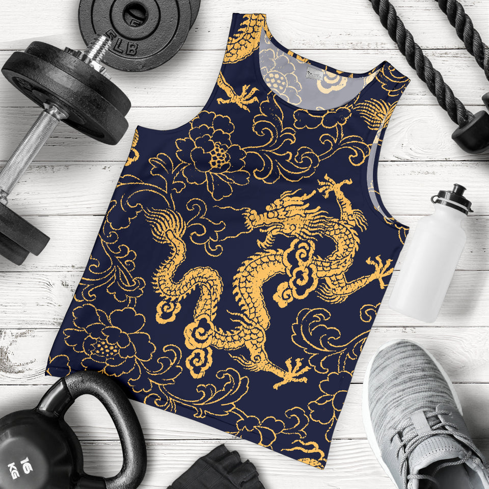 Gold dragon pattern Men Tank Top
