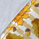 Maple Leaf Oak Leaf Acorns Beige Striped Background Premium Blanket