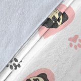 Cute Pugs Pink Heart Paw Pattern Premium Blanket