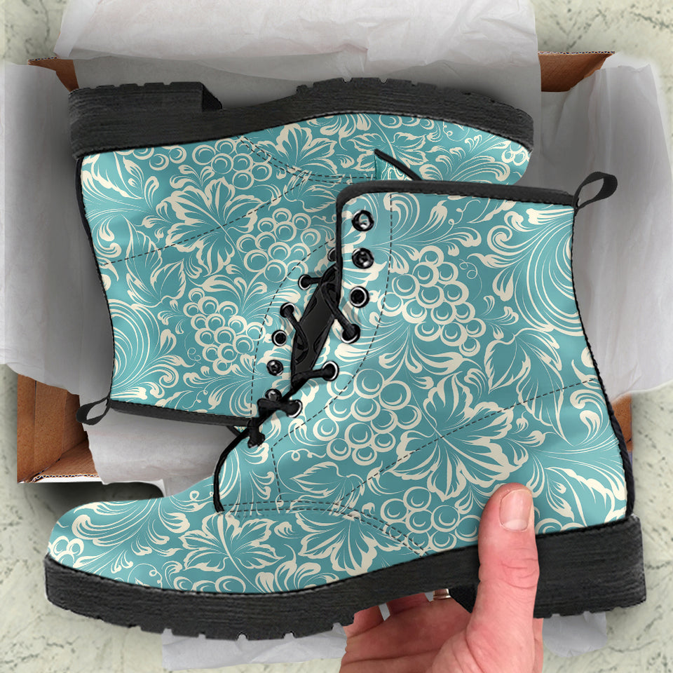 Classic Hand Drawn Grape Pattern Leather Boots