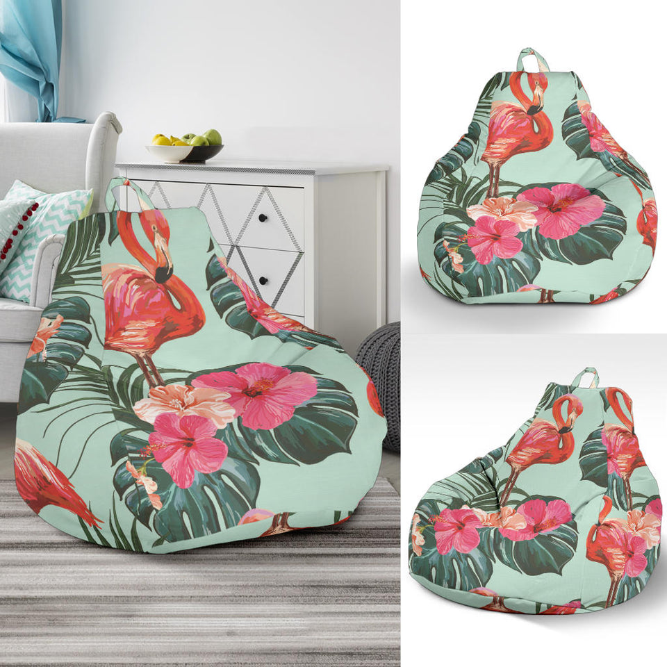 Beautiful Flamingo Tropical Palm Leaves Hibiscus Pateern Background Bean Bag Cover
