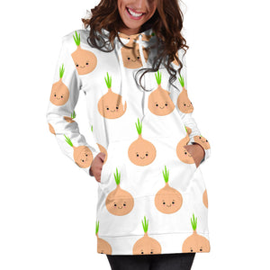 Cute Onions Smiling Faces Women'S Hoodie Dress