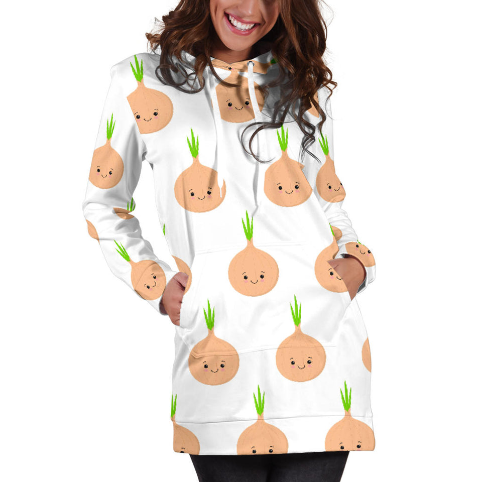 Cute Onions Smiling Faces Women'S Hoodie Dress