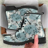 Dragonfly Butterfly Plants Insect Flower Vintage Style Pattern Leather Boots