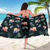 Cute Sloths Sleeping Christmas Ball Santa Hat Pattern Sarong