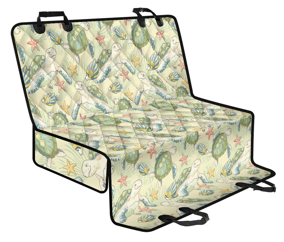 Hand Drawn Sea Turtle Fish Pattern Dog Car Seat Covers