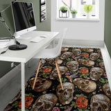 Skull Rose Humming Bird Flower Pattern Area Rug
