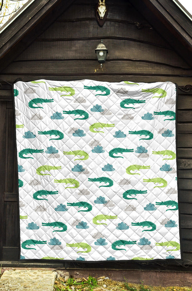 Watercolor Crocodile Pattern Premium Quilt