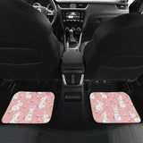 Cute White Rabbit Flower Pink Background Front And Back Car Mats