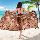 Pink Sakura Cherry Blossom Drak Brown Background Sarong