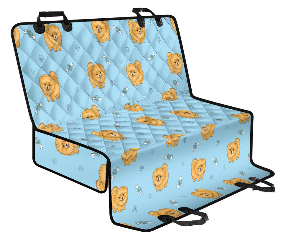 Brown Cute Pomeranian Blue Blackground Dog Car Seat Covers
