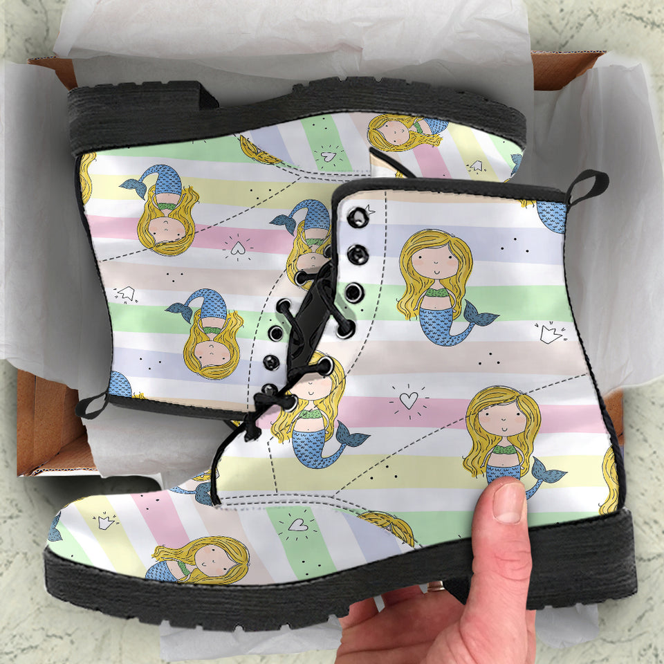 Cute Hand Drawn Mermaid Leather Boots