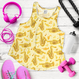 Saxophone cornet pattern yellow background Women Racerback Tank Top