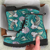 Koi Fish Carp Fish Lotus Pattern Leather Boots