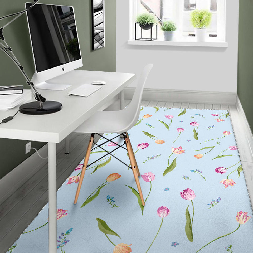 Watercolor Tulips Pattern Area Rug