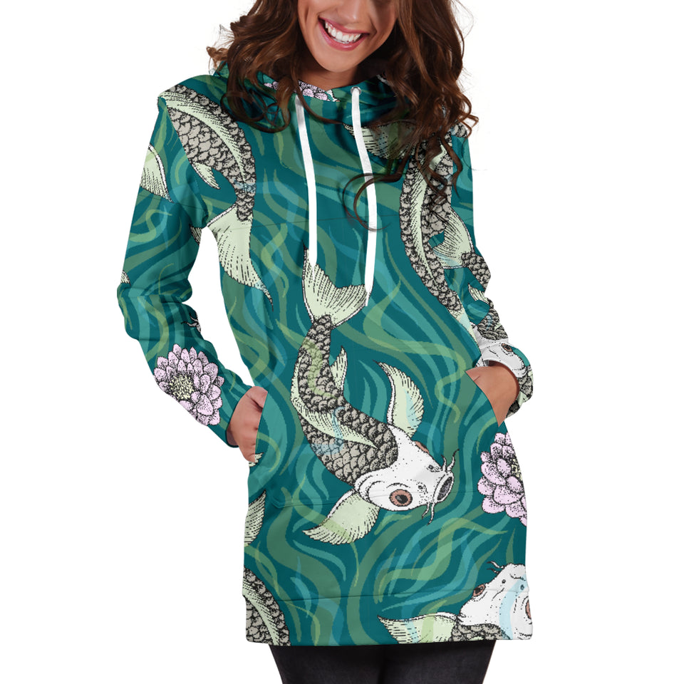 Koi Fish Carp Fish Lotus Pattern Women'S Hoodie Dress
