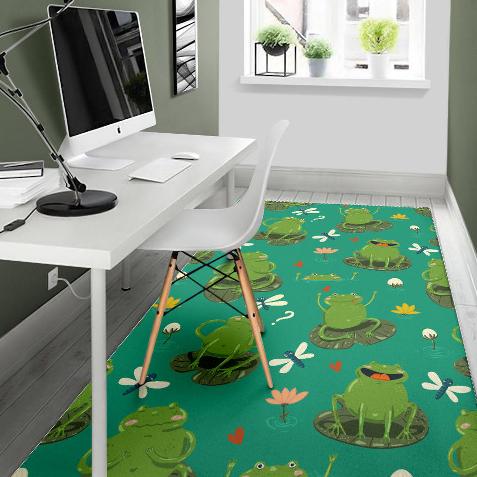 Cute Frog Dragonfly Design Pattern Area Rug