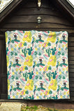 Cute Parrot Toucan Flamingo Cactus Exotic Leaves Pattern Premium Quilt