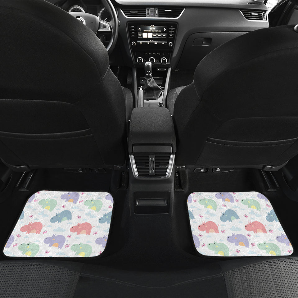 Hippopotamus Pattern Print Design 03 Front and Back Car Mats