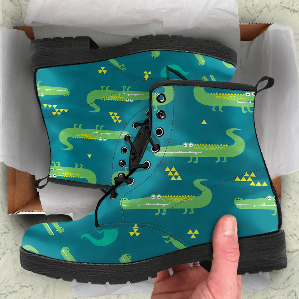 Crocodile Pattern Leather Boots